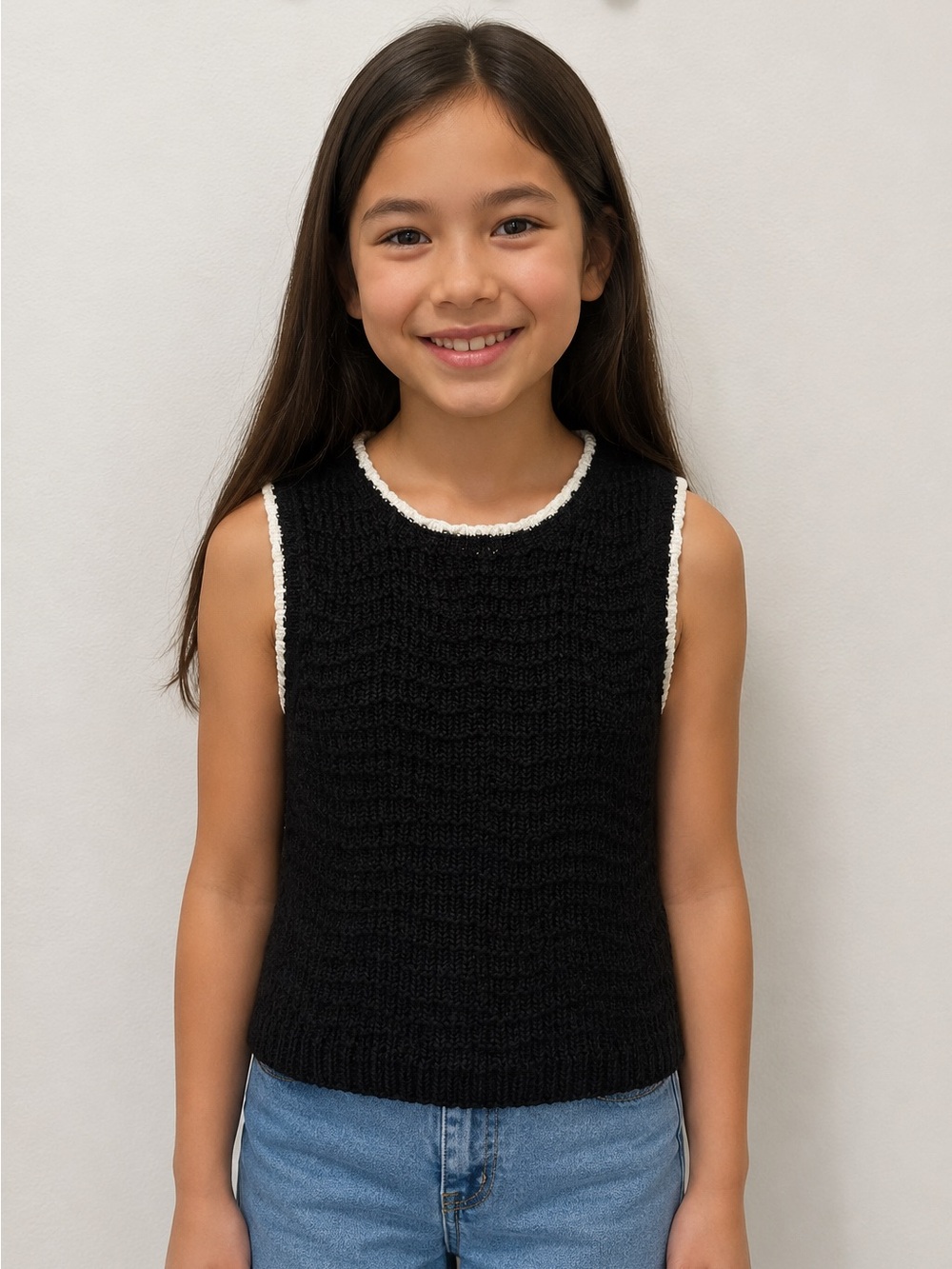 Wonder Nation Girls Sweater Tank Top Black White Trim Size M 8 NWT